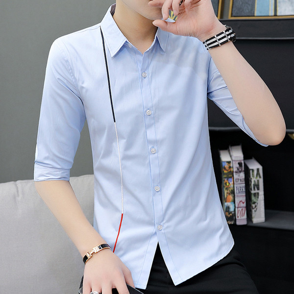 Camasa masculina actuala in trei culori cu maneci 3/4 si nasturi