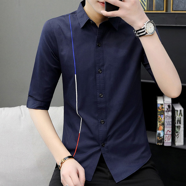 Camasa masculina actuala in trei culori cu maneci 3/4 si nasturi