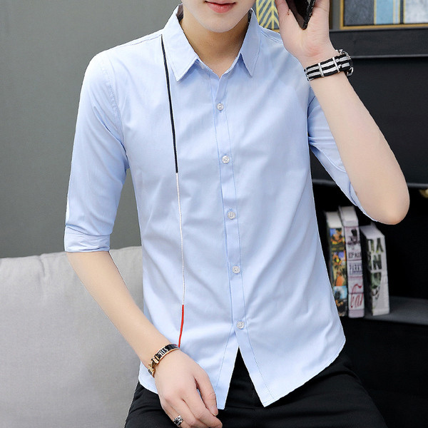 Camasa masculina actuala in trei culori cu maneci 3/4 si nasturi