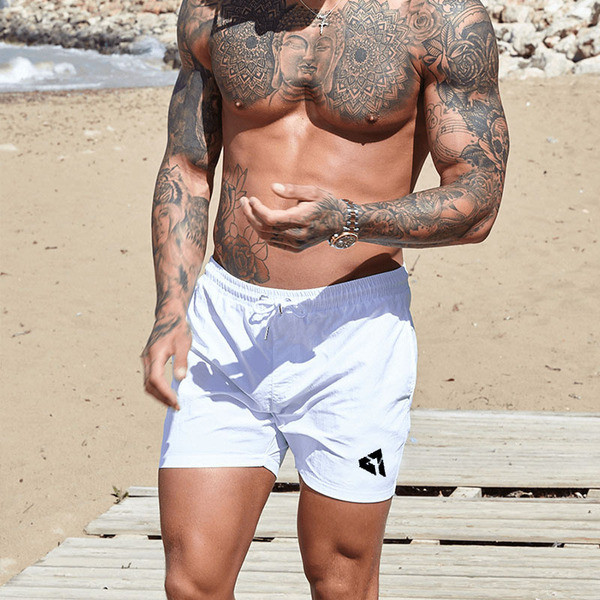 Costum de baie modern pentru bărbați cu cravate și margini în trei culori