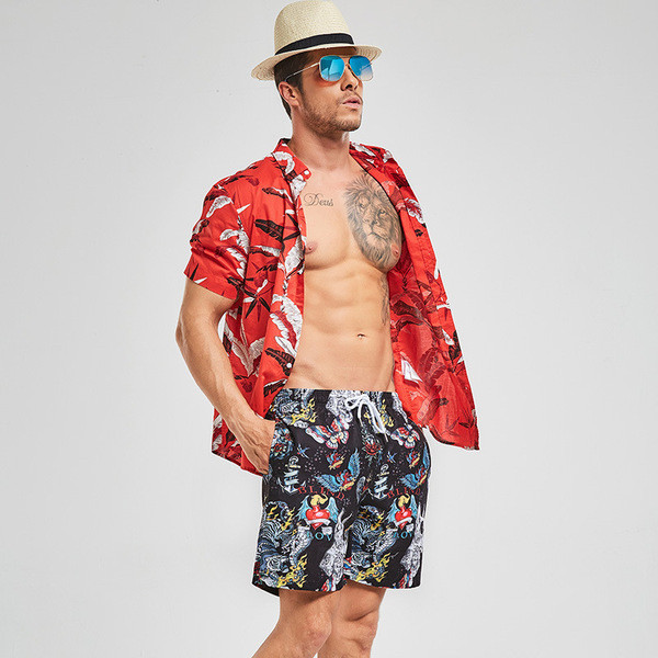 Pantaloni scurți tip costum de baie pentru bărbați cu șireturi și model color