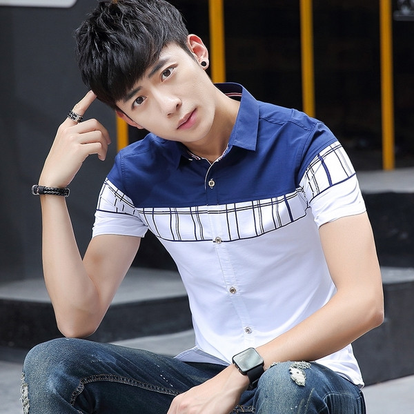 Cămașă elegantă pentru bărbați, în trei culori, cu nasturi și mâneci scurte