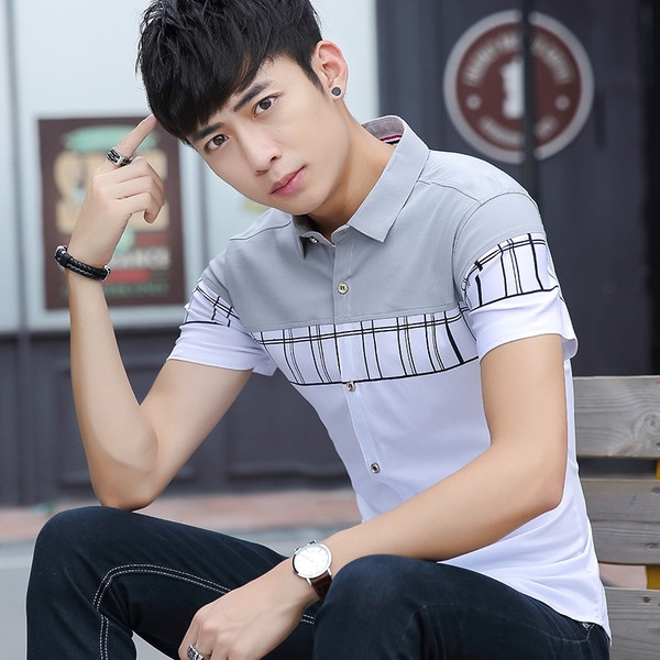 Cămașă elegantă pentru bărbați, în trei culori, cu nasturi și mâneci scurte