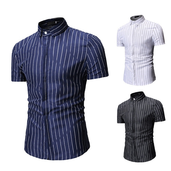 Cămașă bărbătească în dungi cu mâneci scurte în trei culori