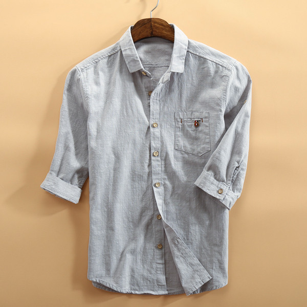 Модерна мъжка риза с класическа яка и 3/4 ръкав в три цвята