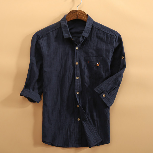 Модерна мъжка риза с класическа яка и 3/4 ръкав в три цвята