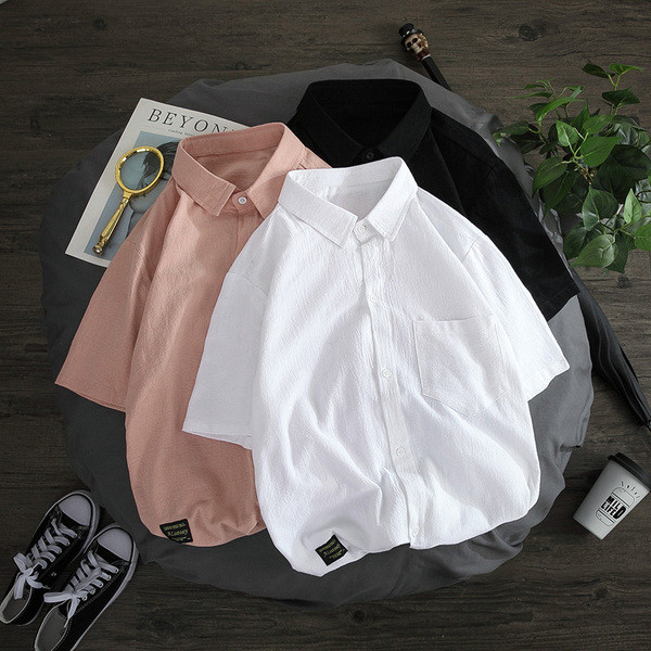 Cămașă modernă pentru bărbați în trei culori cu buzunar și nasturi