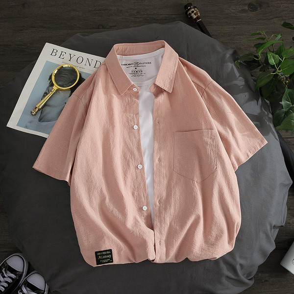 Cămașă modernă pentru bărbați în trei culori cu buzunar și nasturi