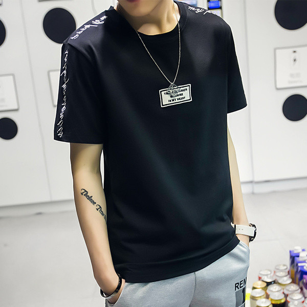 Tricou casual pentru bărbați alb-negru cu inscripții