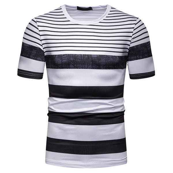 Tricou modern pentru bărbați în dungi alb-negru