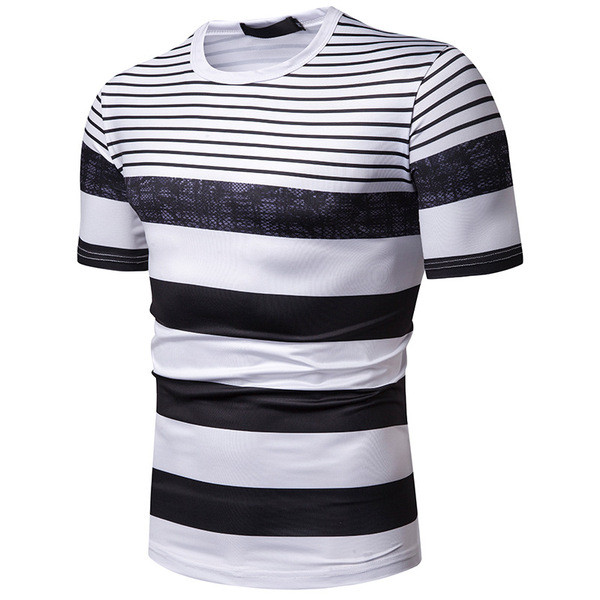 Tricou modern pentru bărbați în dungi alb-negru