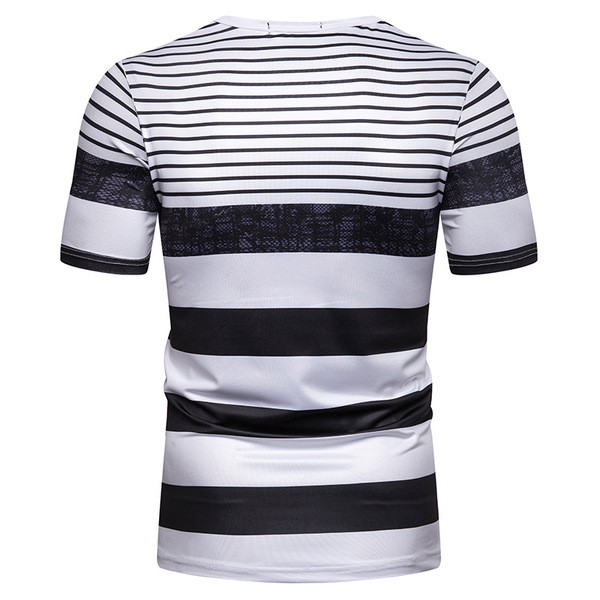 Tricou modern pentru bărbați în dungi alb-negru