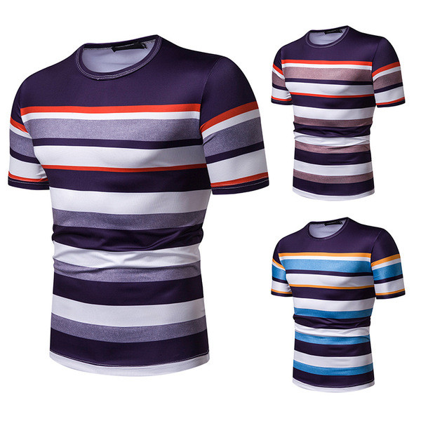 Tricou casual bărbătesc cu dungi în trei culori