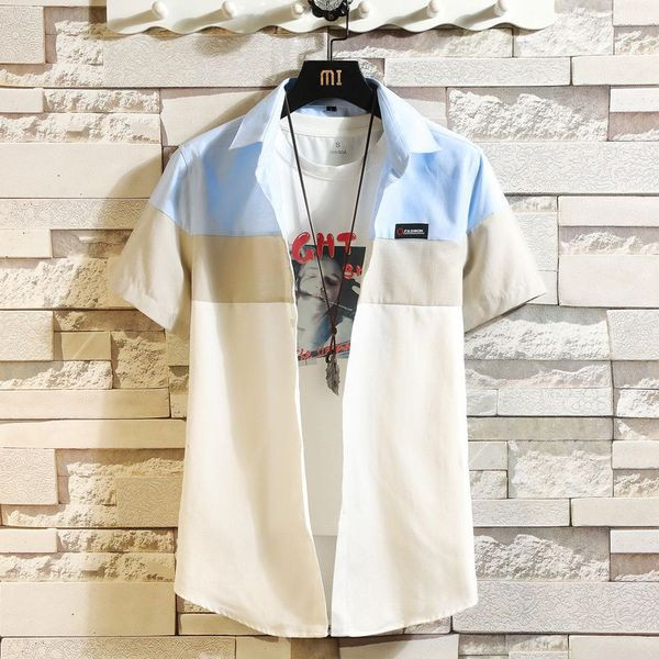 Cămașă stilată pentru bărbați, în două culori, cu mâneci scurte și nasturi