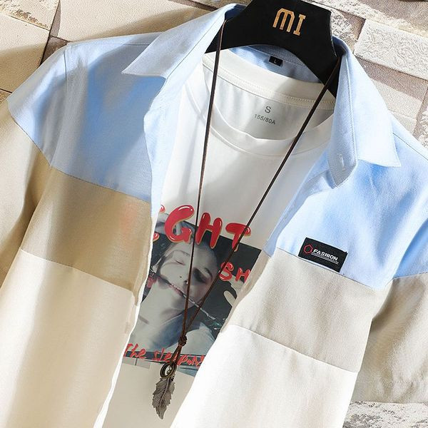 Cămașă stilată pentru bărbați, în două culori, cu mâneci scurte și nasturi