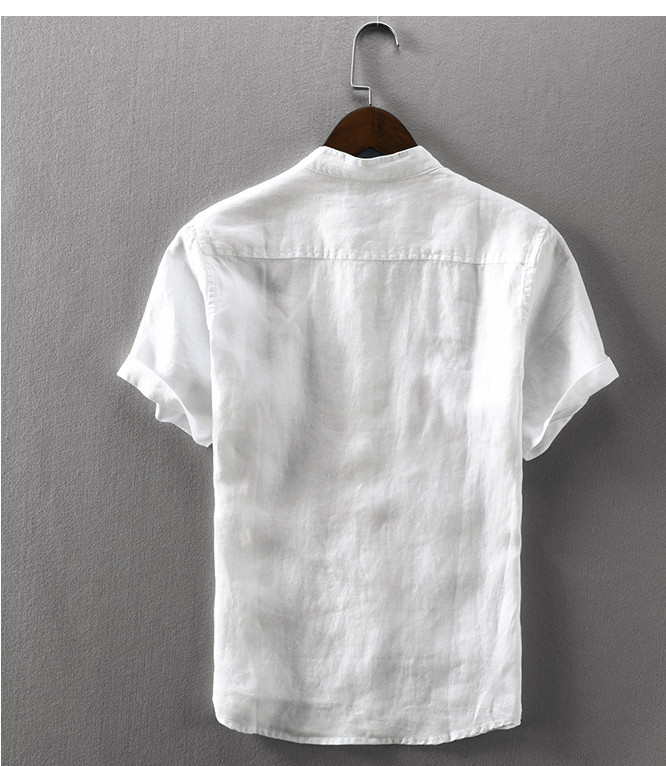 Cămașă casual pentru bărbați cu mâneci scurte în alb și albastru