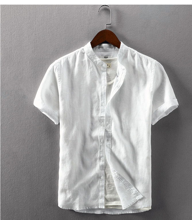 Cămașă casual pentru bărbați cu mâneci scurte în alb și albastru