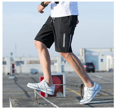 Pantaloni scurți casual pentru bărbați, cu buzunar și cravate în trei culori