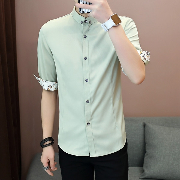 Cămașă elegantă pentru bărbați, în patru culori, cu mâneci 3/4 și nasturi