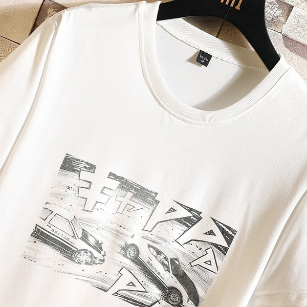 Tricou casual barbatesc alb si negru cu aplicatie