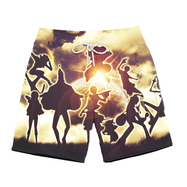 Модерни мъжки бански с цветна апликация и надписи 