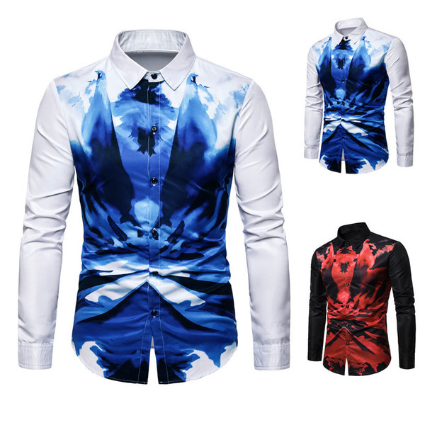 Cămașă modernă pentru bărbați cu aplicație în albastru și roșu