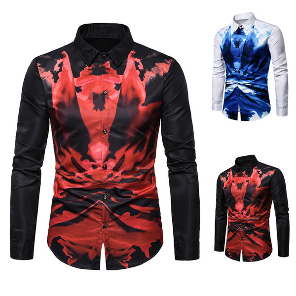 Cămașă modernă pentru bărbați cu aplicație în albastru și roșu