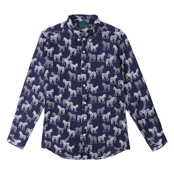 Cămașă elegantă pentru bărbați cu guler clasic și mâneci lungi cu aplicație animală în două culori