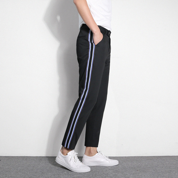 Pantaloni sport eleganti pentru barbati cu margini laterale in doua culori