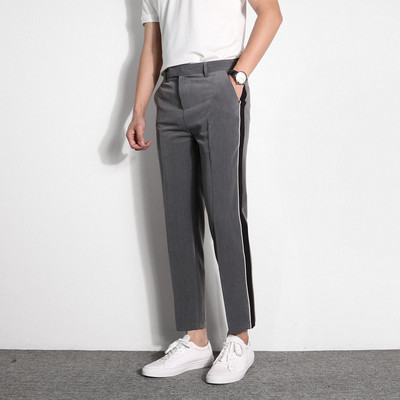 Мъжки спортно - елегантен панталон със страничен кант в черен и сив цвят