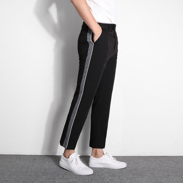 Мъжки спортно - елегантен панталон със страничен кант в черен и сив цвят