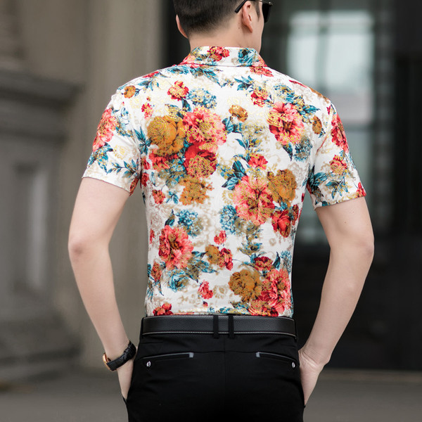 Cămașă pentru bărbați cu guler clasic și mâneci scurte cu model floral