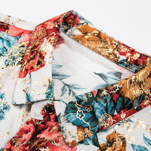 Cămașă pentru bărbați cu guler clasic și mâneci scurte cu model floral