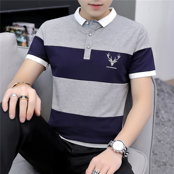 Tricou barbatesc modern in trei culori cu nasturi si aplicatie