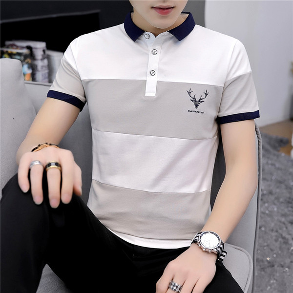 Tricou barbatesc modern in trei culori cu nasturi si aplicatie