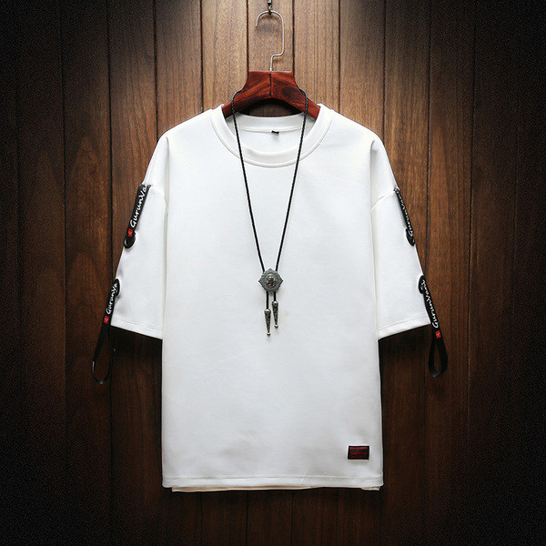 Tricou modern pentru bărbați cu mâneci 3/4 în alb și negru