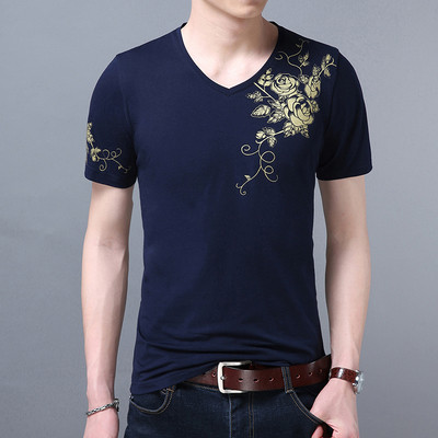 Tricou casual barbatesc cu decolteu in V si maneci scurte in mai multe culori