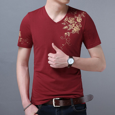 Tricou casual barbatesc cu decolteu in V si maneci scurte in mai multe culori