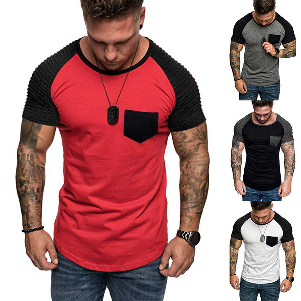 Tricou barbatesc modern cu buzunar in mai multe culori