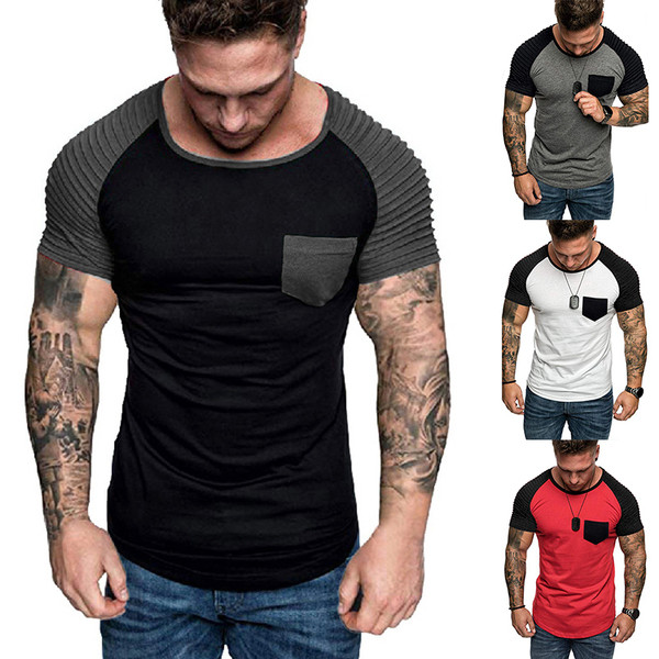 Tricou barbatesc modern cu buzunar in mai multe culori