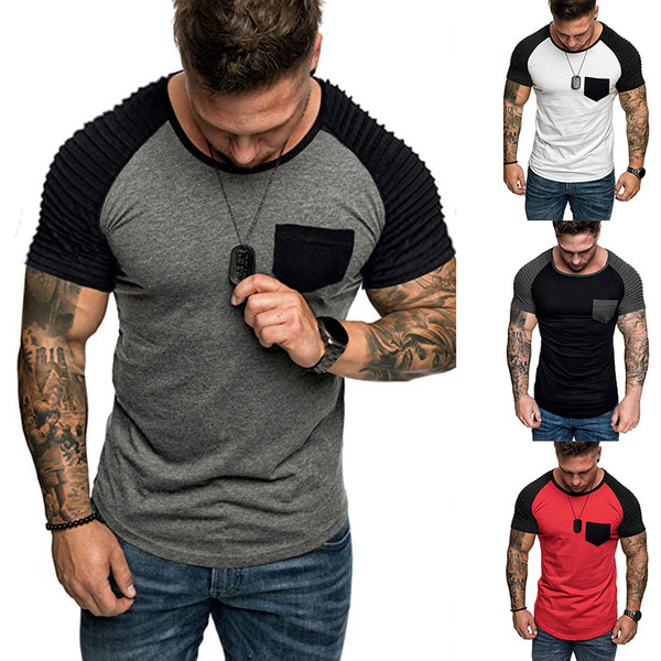 Tricou barbatesc modern cu buzunar in mai multe culori