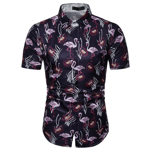 Cămașă modernă pentru bărbați, cu mâneci scurte și guler