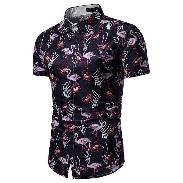 Cămașă modernă pentru bărbați, cu mâneci scurte și guler