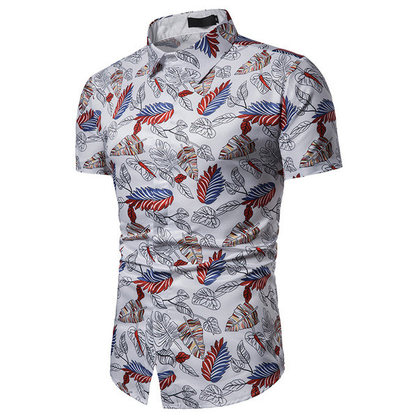 Cămașă bărbătească cu frunze drepte în galben și alb