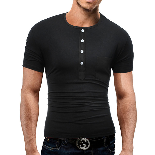 Tricou casual barbatesc cu decolteu O si nasturi in trei culori