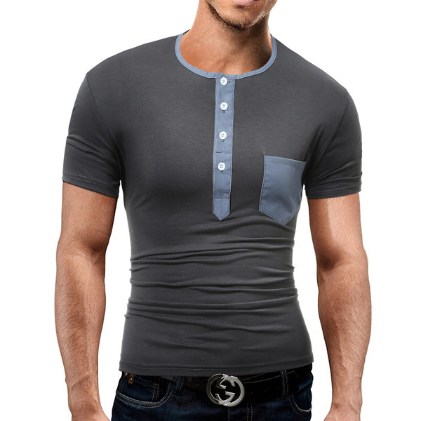 Tricou casual barbatesc cu decolteu O si nasturi in trei culori