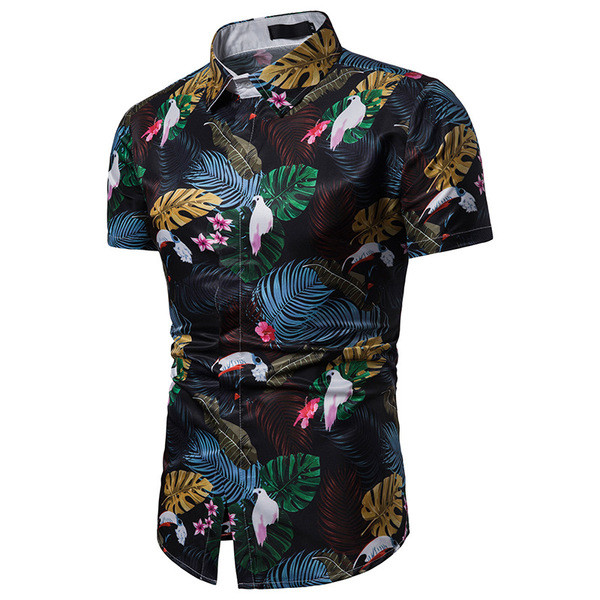 Cămașă colorată pentru bărbați cu mâneci scurte și aplicație