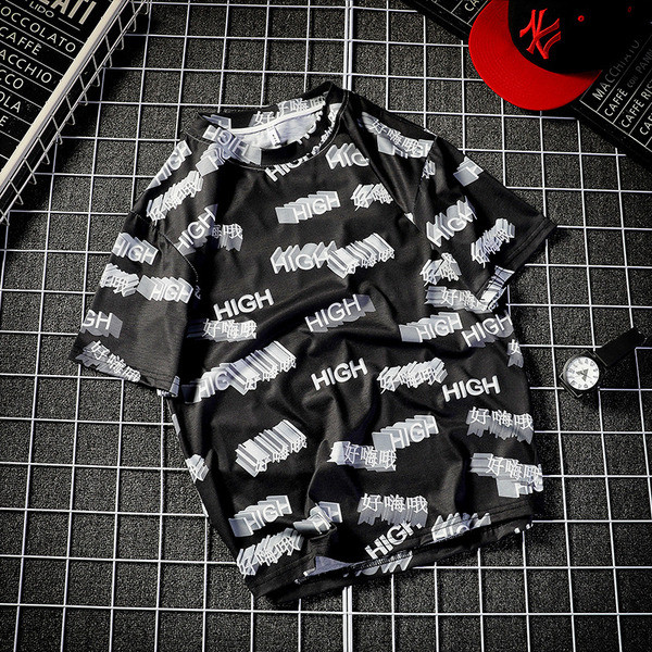 Tricou actual pentru bărbați alb-negru cu aplicație