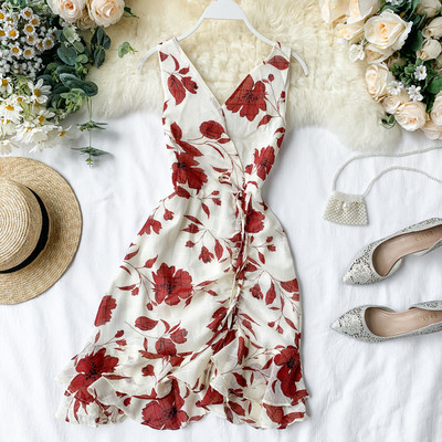 Rochie de dama cu model floral in doua culori