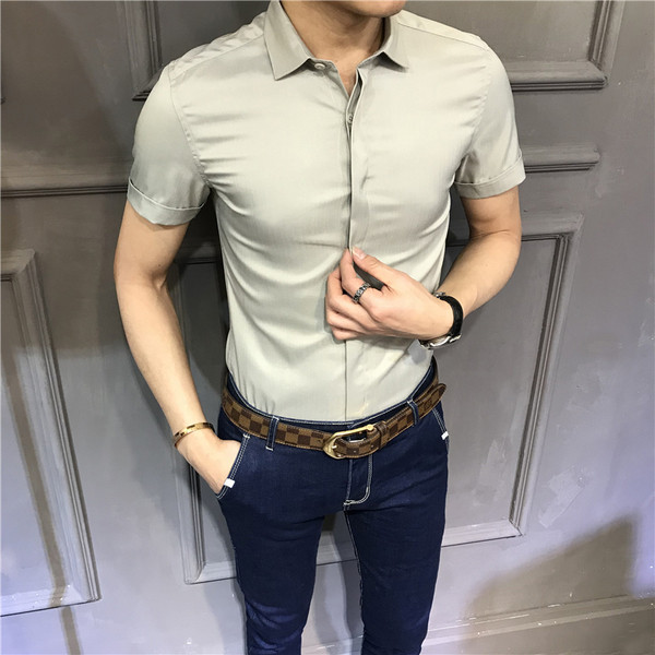 Cămașă bărbătească model uni cu mâneci scurte în două culori